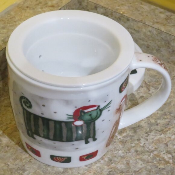 Stokes Xmas Metallic Cat Mug with Strainer & Lid (K523) - Picture 4 of 5